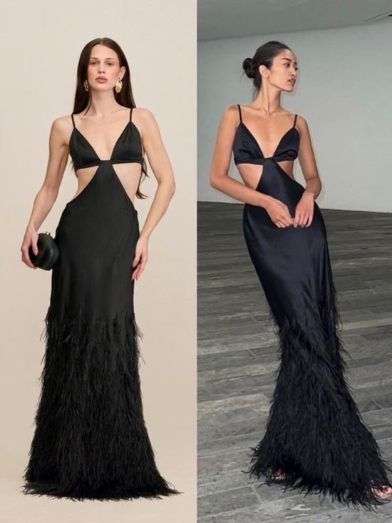 cult gaia Dresses & Skirts - Cult Gaia Raisa feather-embellished black gown maxi dress Size Small